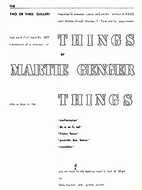 Things – Uitnodiging, Martie Genger, Maart 1977