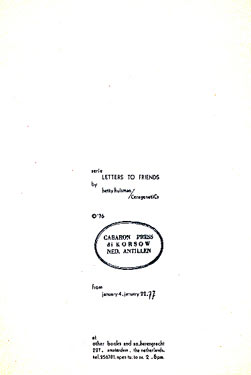 Letters to friends, Januari 1977